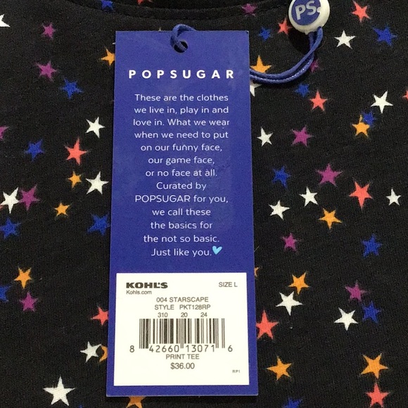 NWT POPSUGAR Starscape Print‎ T-Shirt, Black with Multi-Color Stars Size Large - Picture 6 of 8
